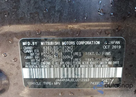 2020 Mitsubishi Outlander Sport 2.0 Es Awc z USA, uszkodzony, nr VIN JA4AR3AU0LU012993